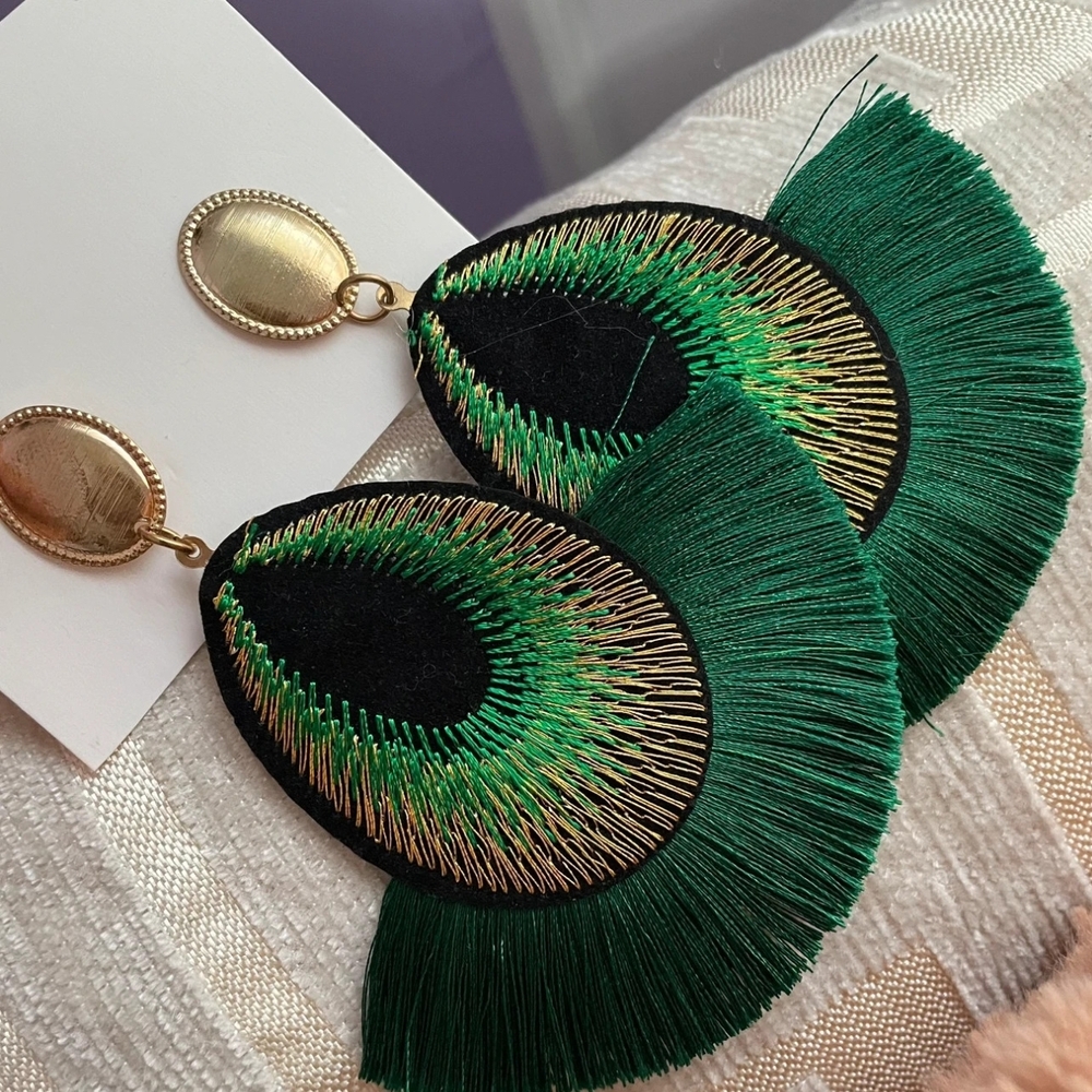 Green and Gold Statement Earrings